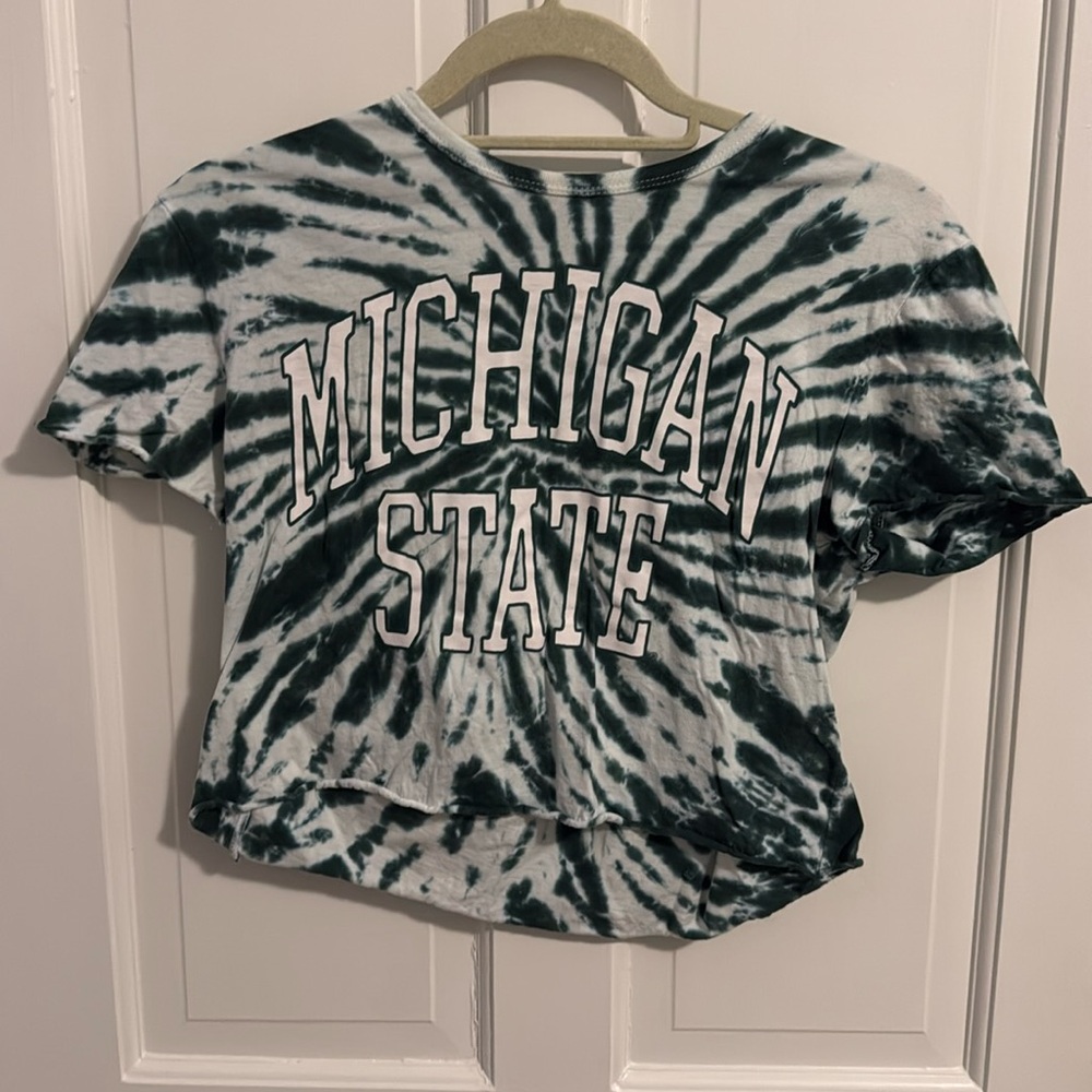 MSU Tie Dye Green and White Crop Top